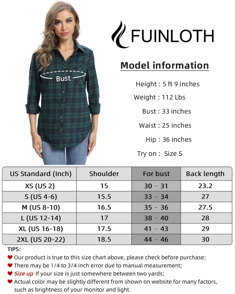 Fuinloth Women's Flannel Button Down Shirt