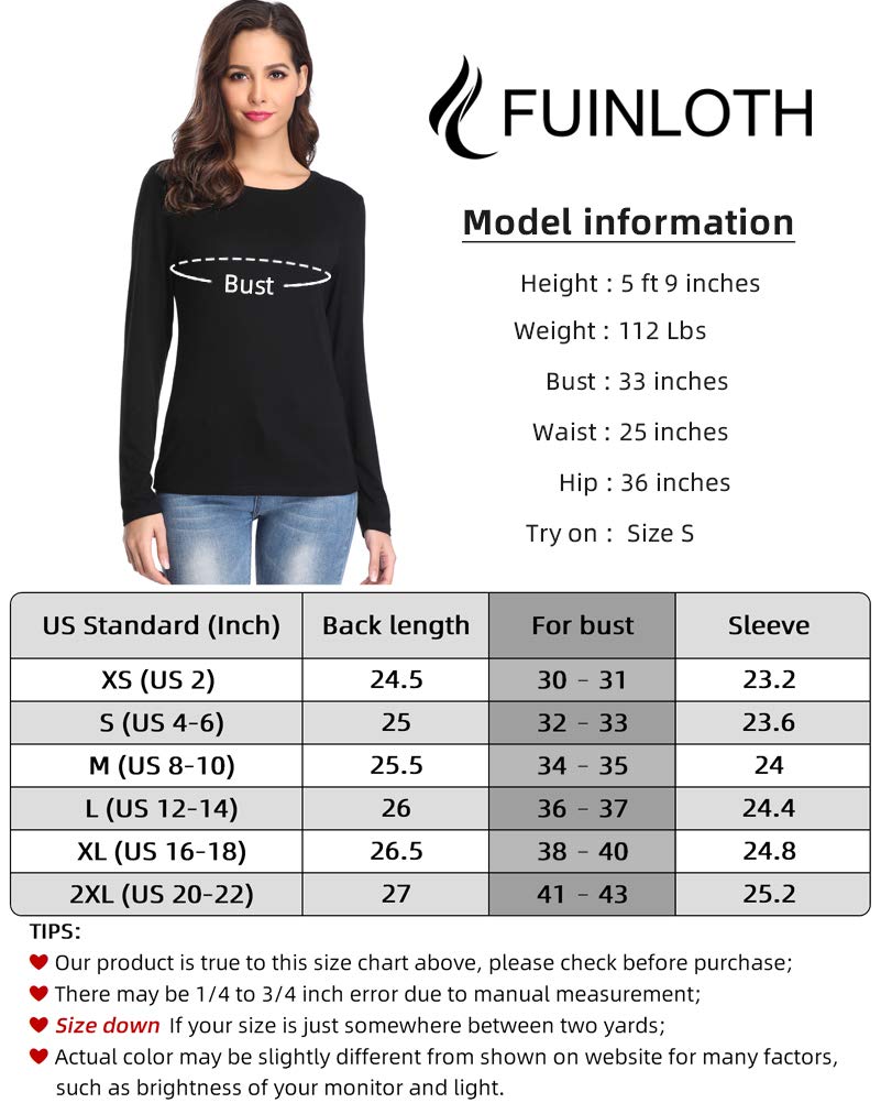 Fuinloth Women's Basic Long Sleeve T Shirts