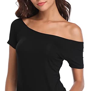 Fuinloth Women's Short Sleeves Off Shoulder Tees