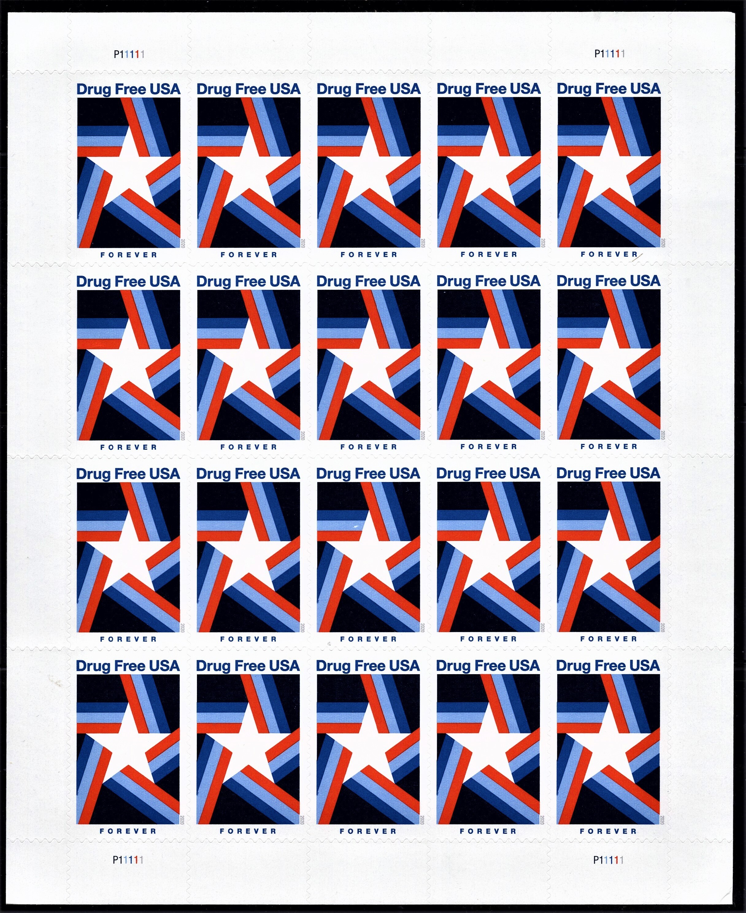 Drug Free USA 2020, 5 Sheets / 100pcs