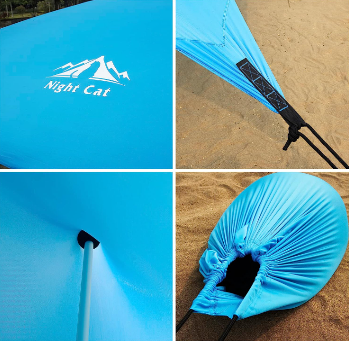 Night Cat Beach Tent Sun Protection Awning UPF 50+ UV Protection with Sand Anchor Aluminium Poland for Beach Park Backyard