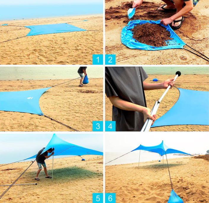 Night Cat Beach Tent Sun Protection Awning UPF 50+ UV Protection with Sand Anchor Aluminium Poland for Beach Park Backyard