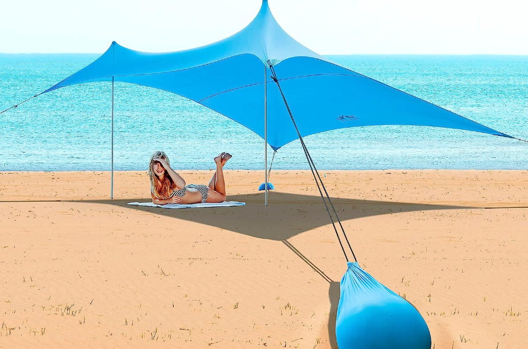 Night Cat Beach Tent Sun Protection Awning UPF 50+ UV Protection with Sand Anchor Aluminium Poland for Beach Park Backyard