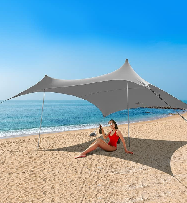 Night Cat Beach Tent Sun Protection Awning UPF 50+ UV Protection with Sand Anchor Aluminium Poland for Beach Park Backyard