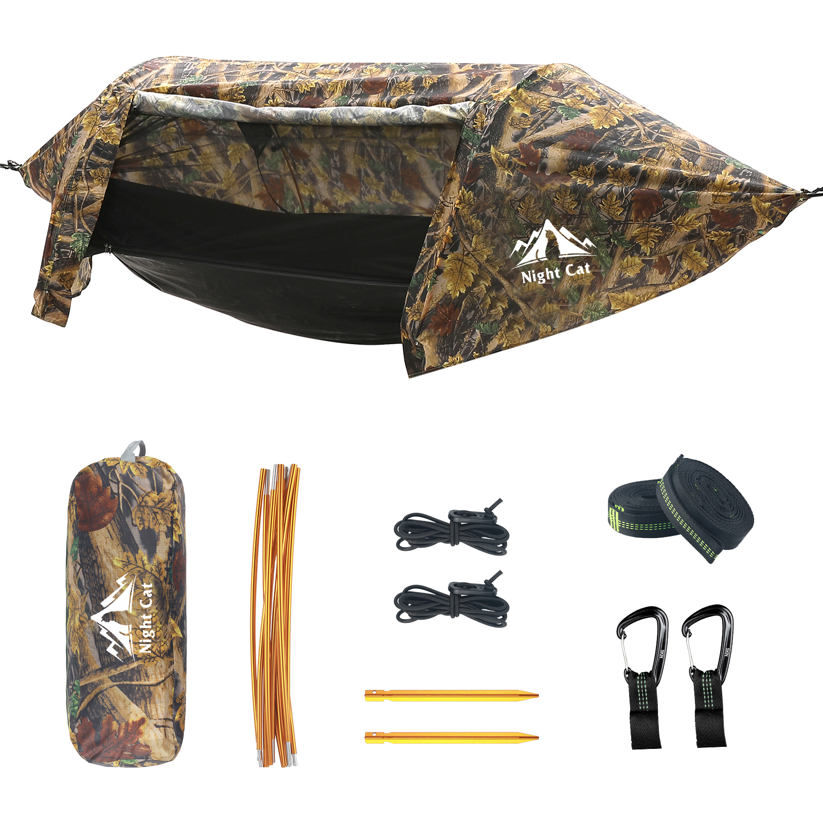 Night Cat Camping Hammock Tent with Mosquito Net and Rain Fly 1 Person Backpacking Bivvy Ground Tent with Tree Strap Swing Heavy Rain Waterproof Light Night Cat Flat Lay Hammock Tent with Mosquito Net Waterproof Rainfly  Storage Room for 1 Person Backpacking Hiking Camping Lightweight 330LBS