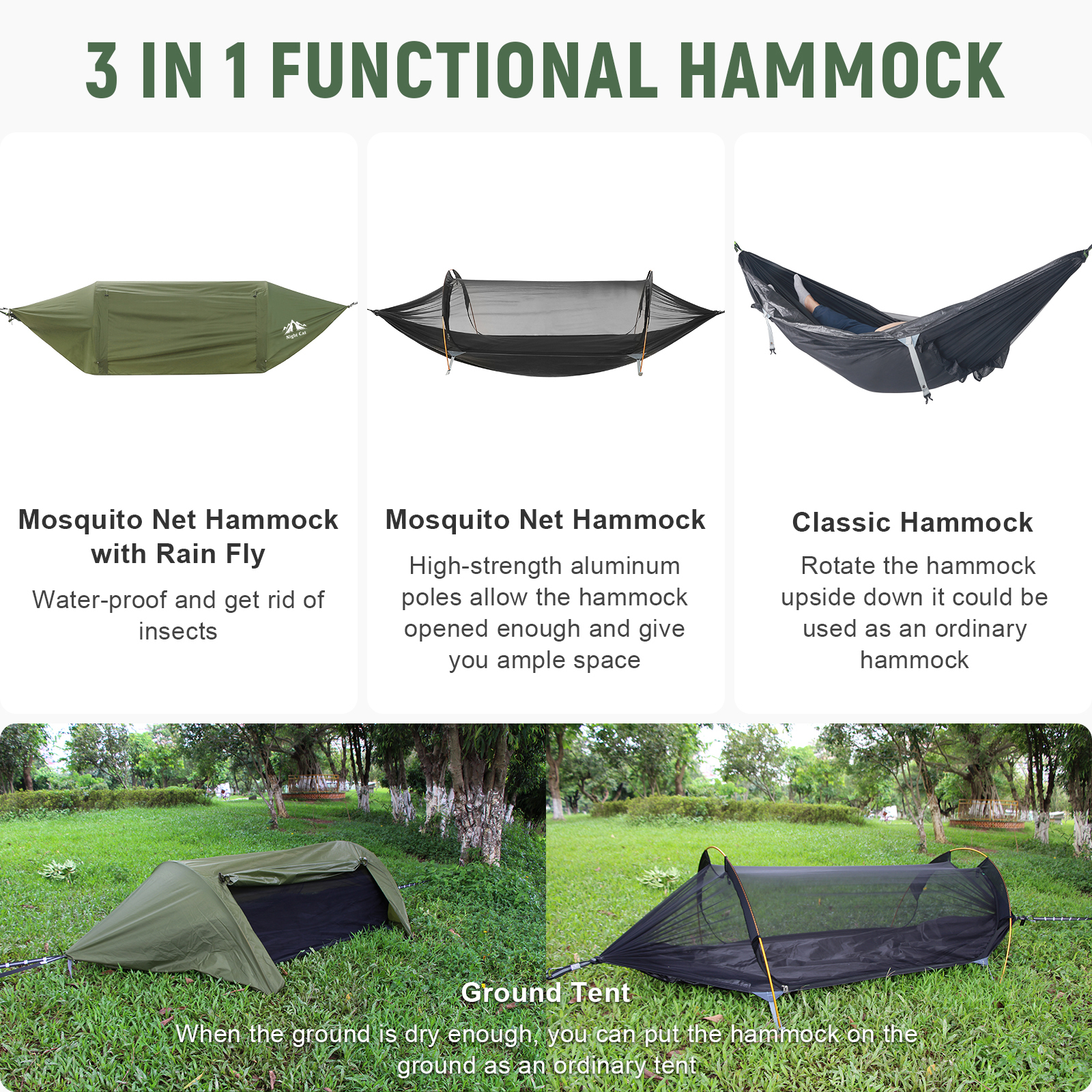 Night Cat Camping Hammock Tent with Mosquito Net and Rain Fly 1 Person Backpacking Bivvy Ground Tent with Tree Strap Swing Heavy Rain Waterproof Light Night Cat Flat Lay Hammock Tent with Mosquito Net Waterproof Rainfly  Storage Room for 1 Person Backpacking Hiking Camping Lightweight 330LBS