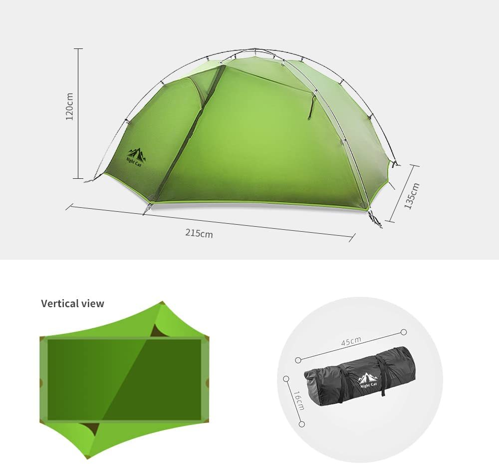 Night Cat Backpack Tent Ultralight Waterproof Professional Hiking Tent for 2 Person Man Camping Double Layer