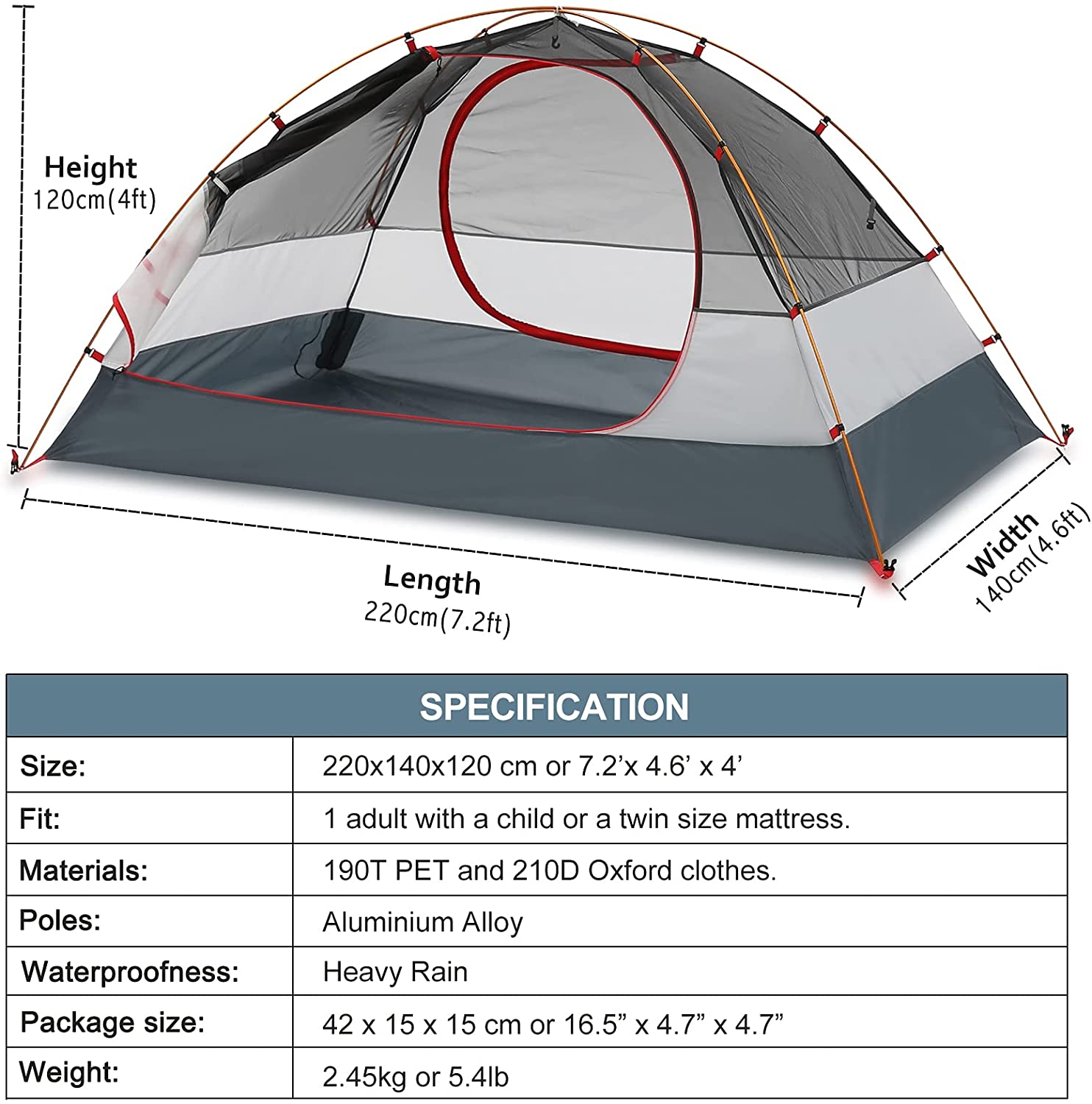 2 person tent top dimensions