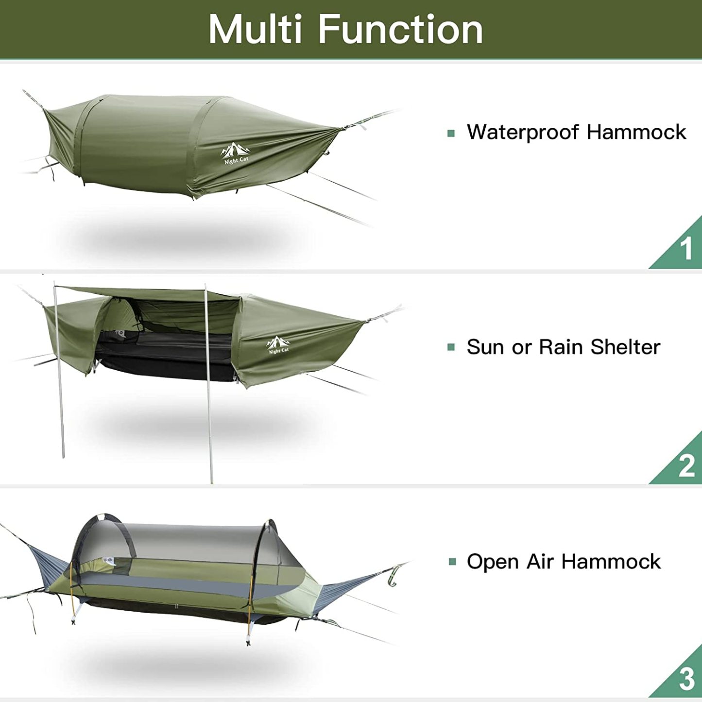 Night Cat Lay Flat Hammock Tent with Mosquito Net Waterproof Rainfly Storage Room for 1 Person