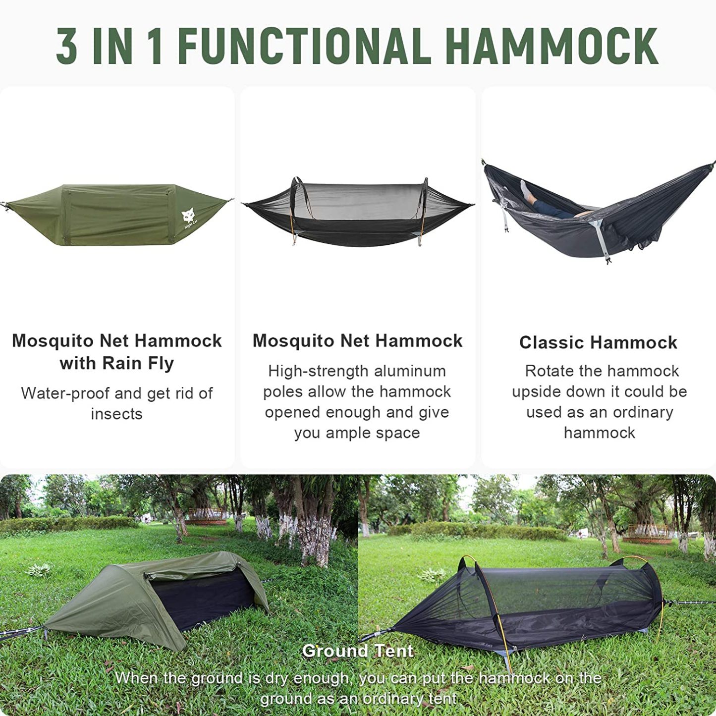 Night Cat Camping Hammock Tent with Hammock Underquilt Hammock Combo Set
