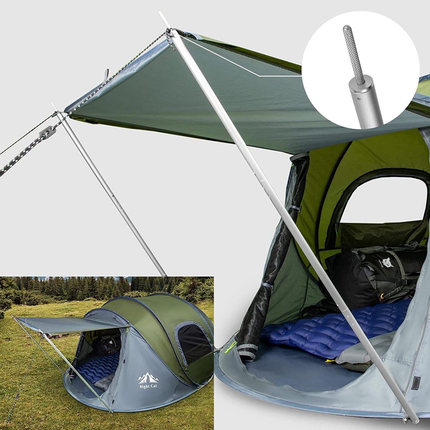 Night Cat Canopy Poles Beach Tent Shelter Poles Tent Poles Tarp Awning Poles Aluminum Adjustable Length Flexable Use