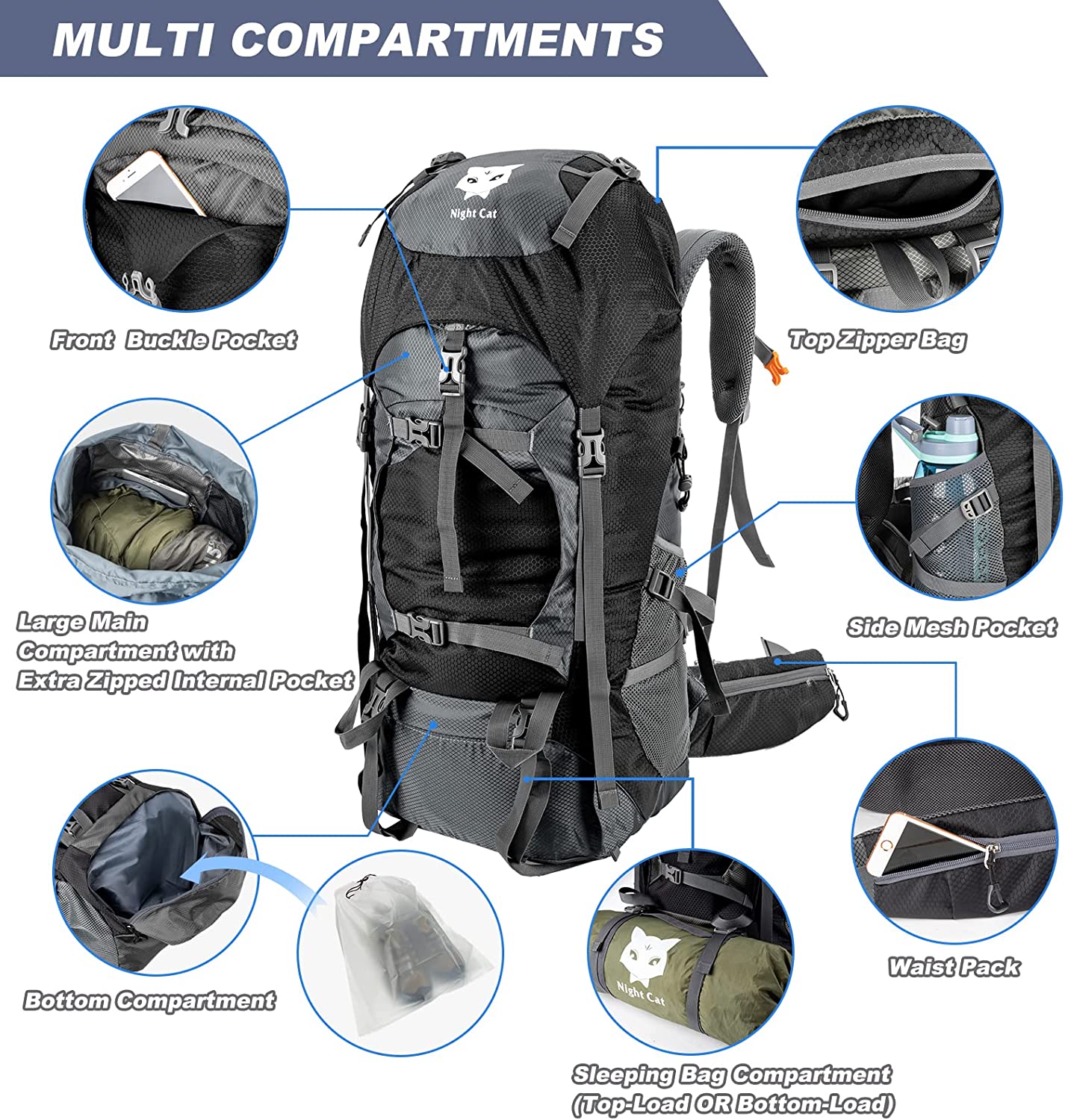 Night Cat Hiking Backpack 70L Backpack Trekking Backpack Travel Backpa