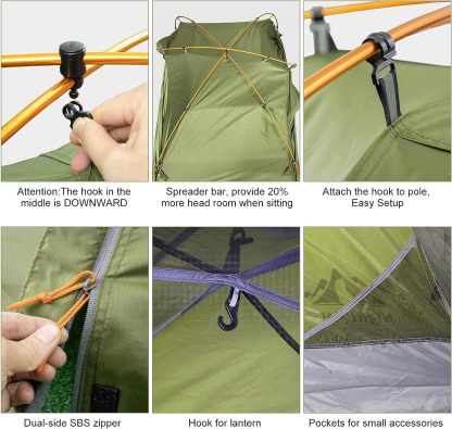 Night Cat Backpacking Tents 2 Persons Easy Setup Camping Tent with Separated Rainfly Aluminium Pole Double Layers Two Doors Waterproof Lightweight Compact 7.2x4.6ft