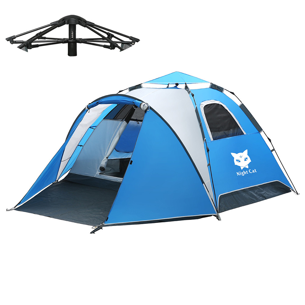 Night Cat Instant Camping Tent with Porch Room for 2 3 4 Persons Easy Pop Up Tent Automatic Hydraulic Waterproof Tent with Rain Fly