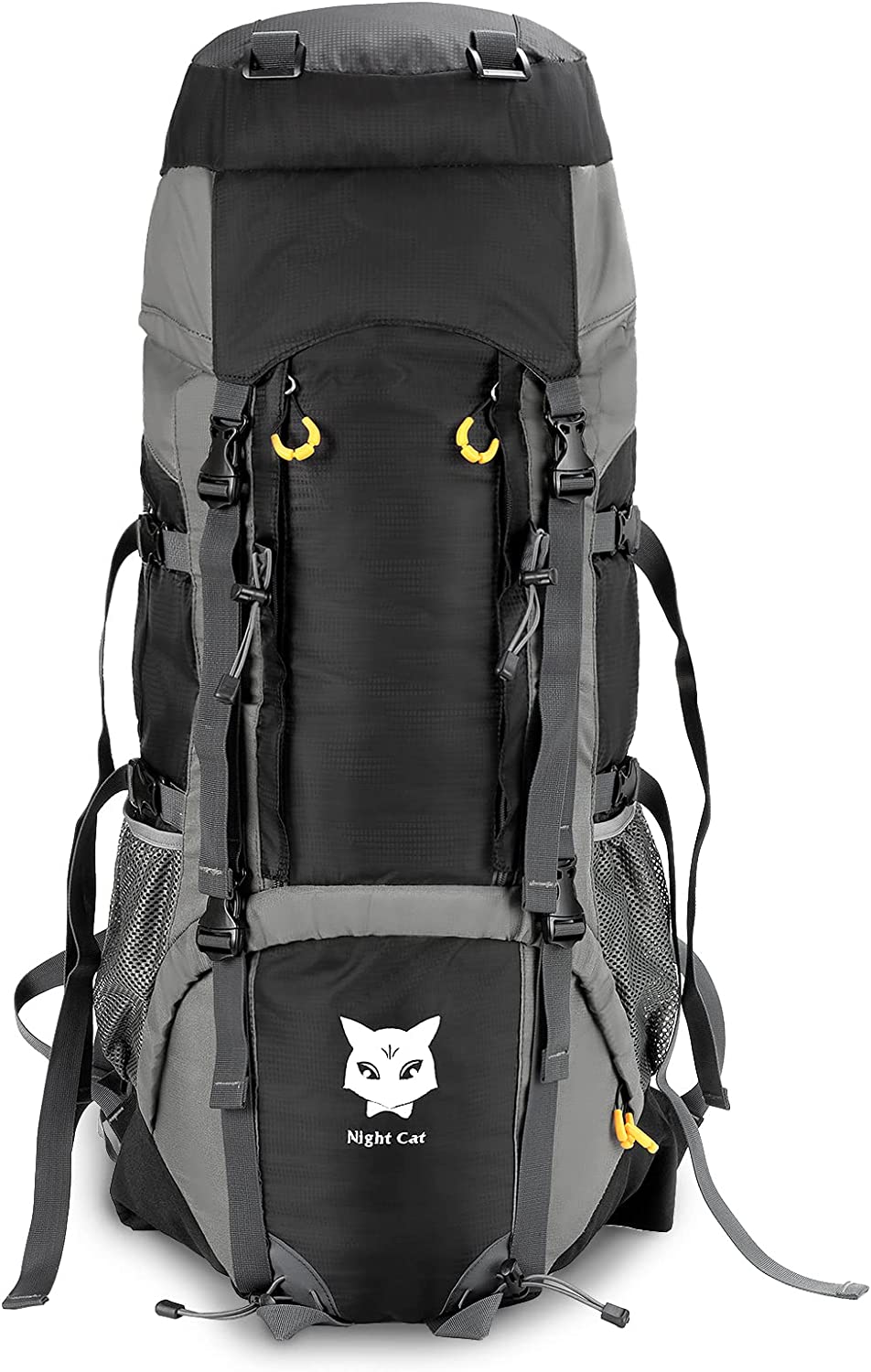 Night Cat Backpack 70L Hiking Lightweight Waterproof Rucksack Breathable for Trekking Mountaineering Camping Climbing Backpacking Cycling Traveling