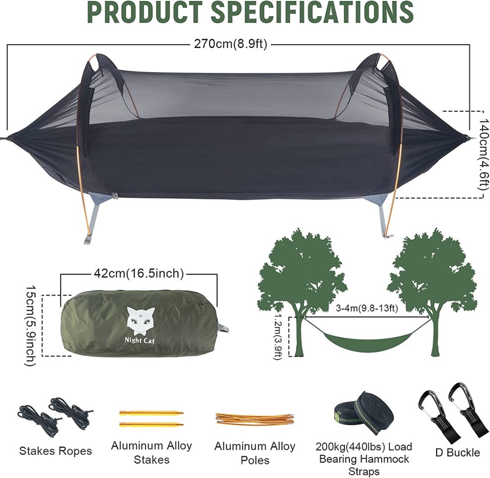 Night Cat Camping Hammock Tent with Hammock Underquilt Combo Set
