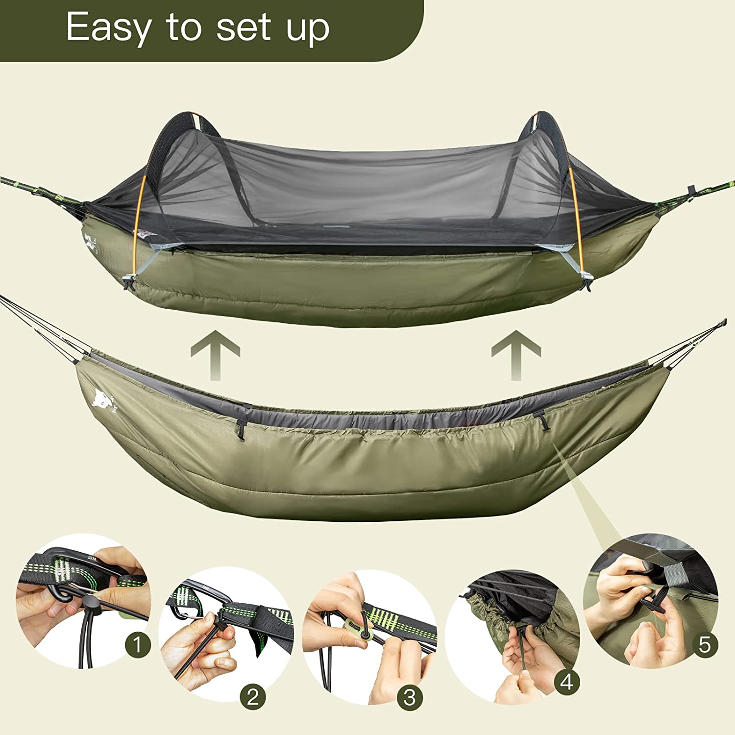 Night Cat Camping Hammock Tent with Mosquito Net and Rain Fly 1 Person Backpacking Bivvy Ground Tent with Tree Strap Swing Heavy Rain Waterproof Light Night Cat Flat Lay Hammock Tent with Mosquito Net Waterproof Rainfly  Storage Room for 1 Person Backpacking Hiking Camping Lightweight 330LBS