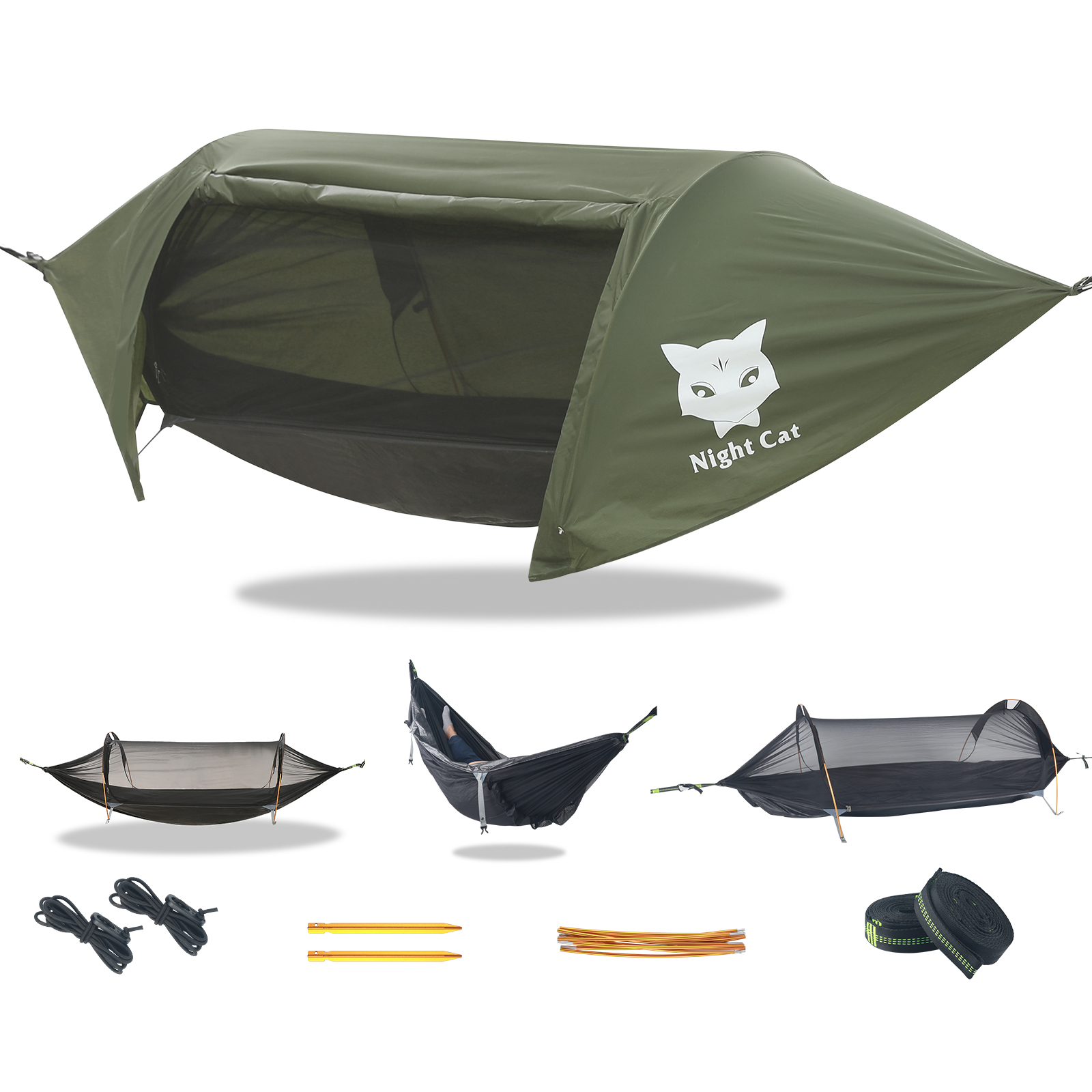 Night Cat Camping Hammock Tent Tree Tent with Mosquito Net and Rain Fly for One Person