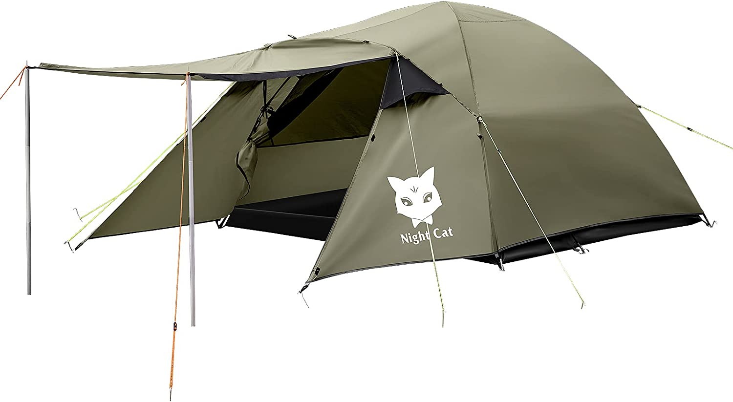 Night Cat Camping Tent with Collapsible Trekking Pole Family Backpacking Tent with Porch with Double Layers Waterproof