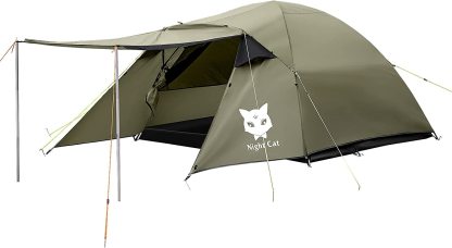 Night Cat Camping Tent with Collapsible Trekking Pole Family Backpacking Tent with Porch with Double Layers Waterproof