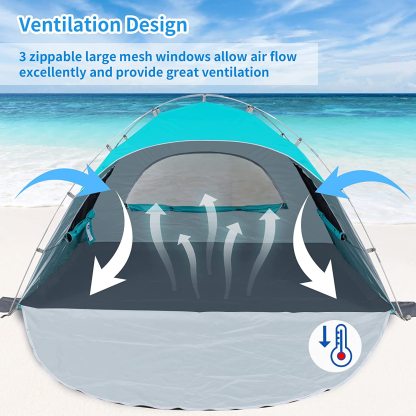 Night Cat Beach Tent Portable Camping Sun Shade Shelter for 2-4 Persons with UV Protection