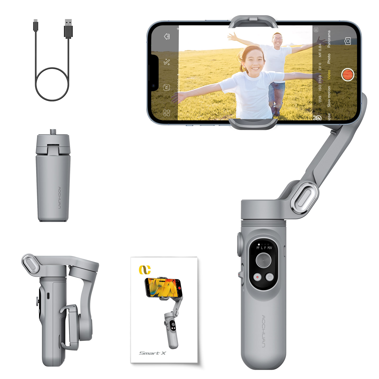 Smart X Phone Foldable Gimbal Handheld Stabilizer with Video Light
