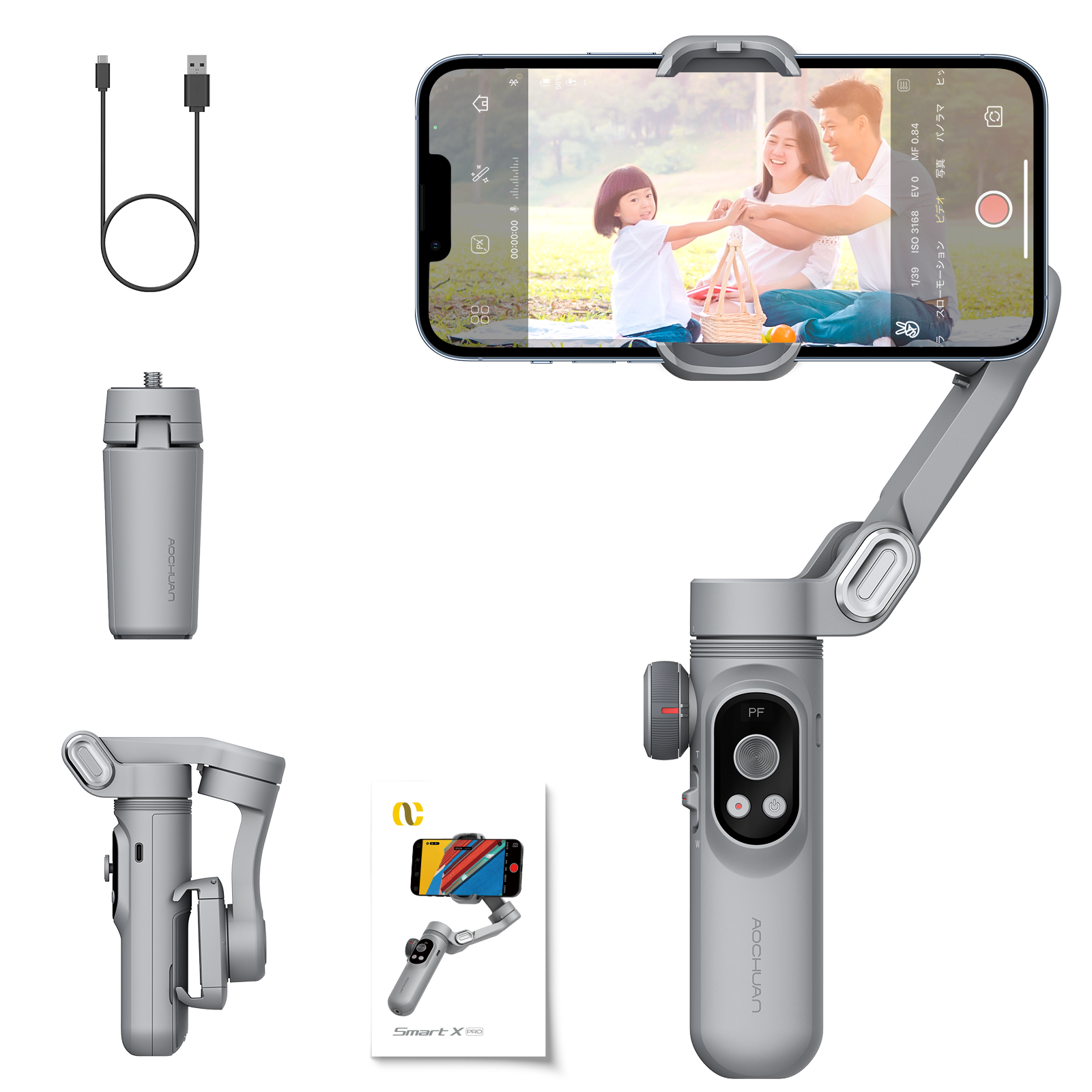 Smart X Pro Phone Gimbal Stabilizer with OLED Display Wireless Charging Video Light