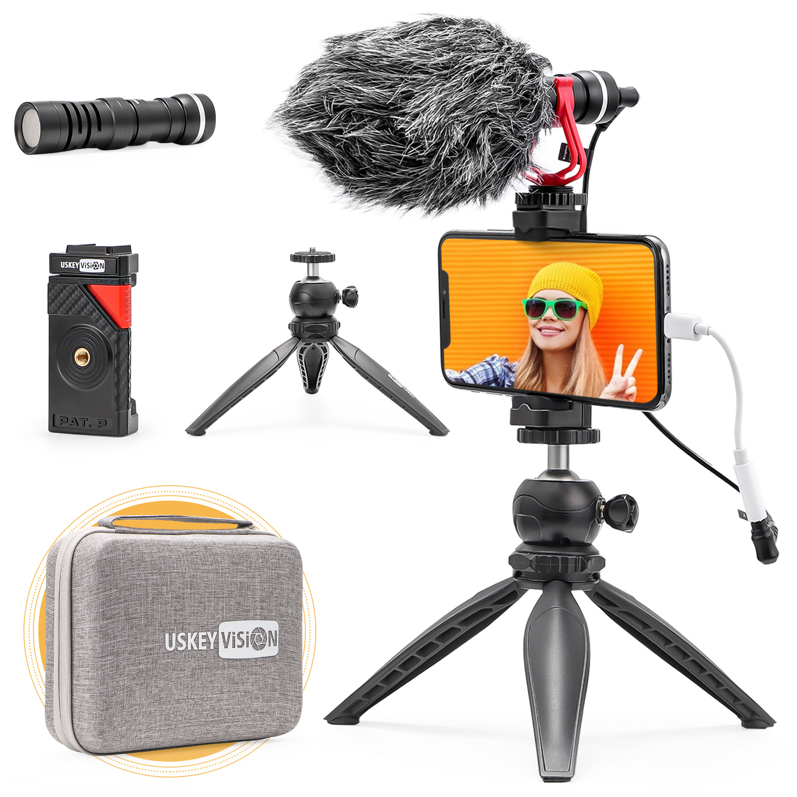 USKEYVISION vlog kit microphone tripod camera mount for smartphone cam