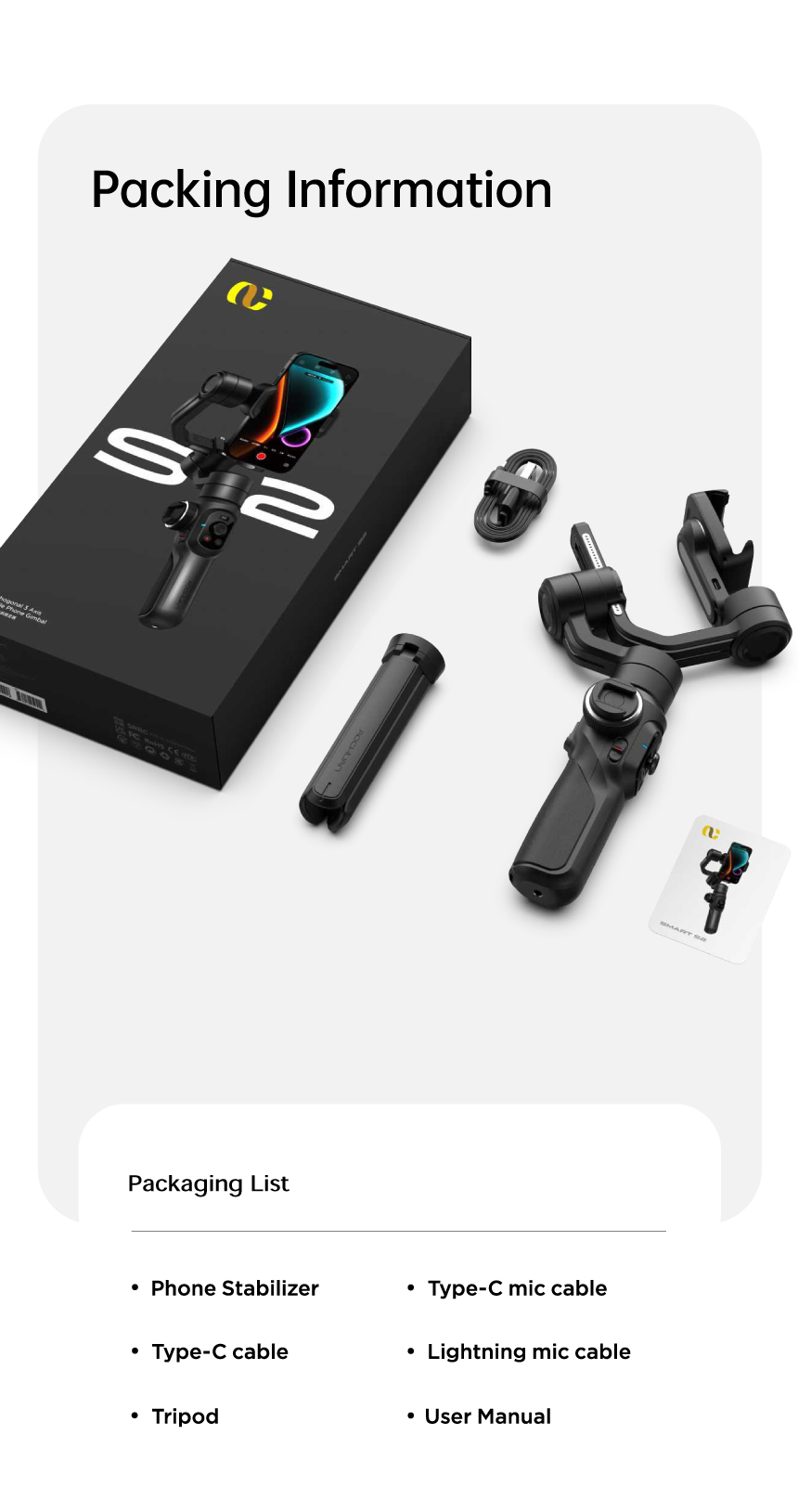 スマホジンバルAochuan Smart S2 Kit AOCHUAN Smart S2 Kit Professional 3-Axis Gimbal Stabilizer