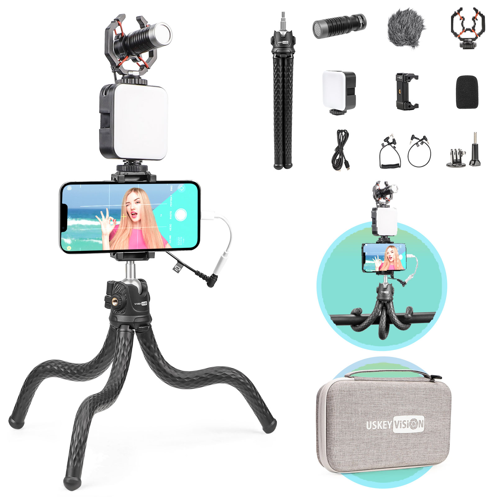 Flex-K1 Flexible Smartphone Video Vlogging Kits octopus tripod microphone vlog kit