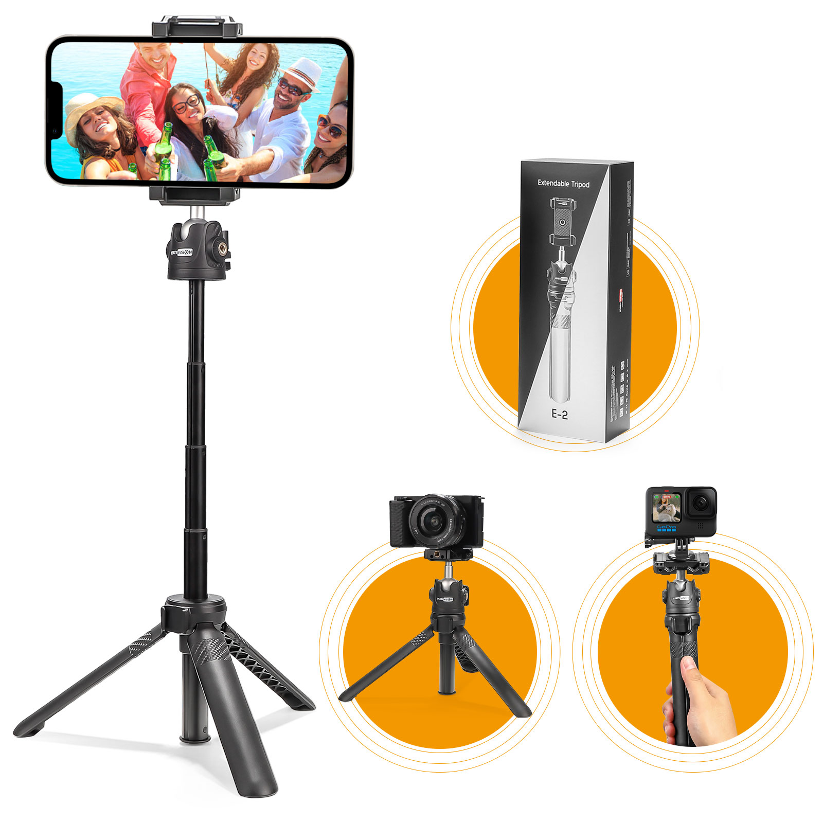 E-2 Extendable Tripod Phone Selfie Vlog Kit USKEYVISION tripod for selfie photo video kit