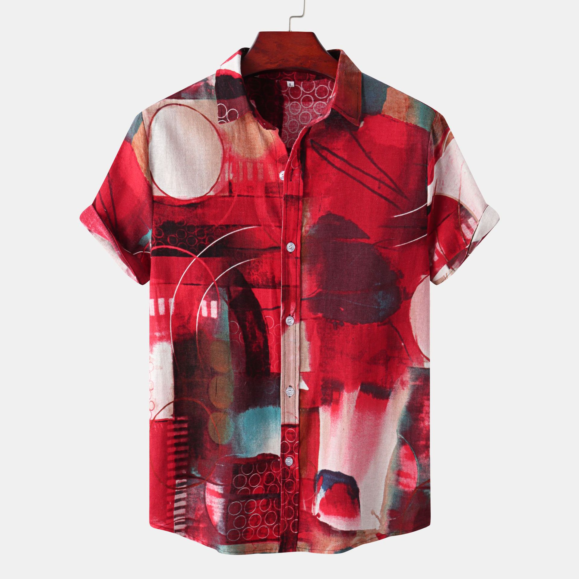 summer men's casual colorblock lapel shirt