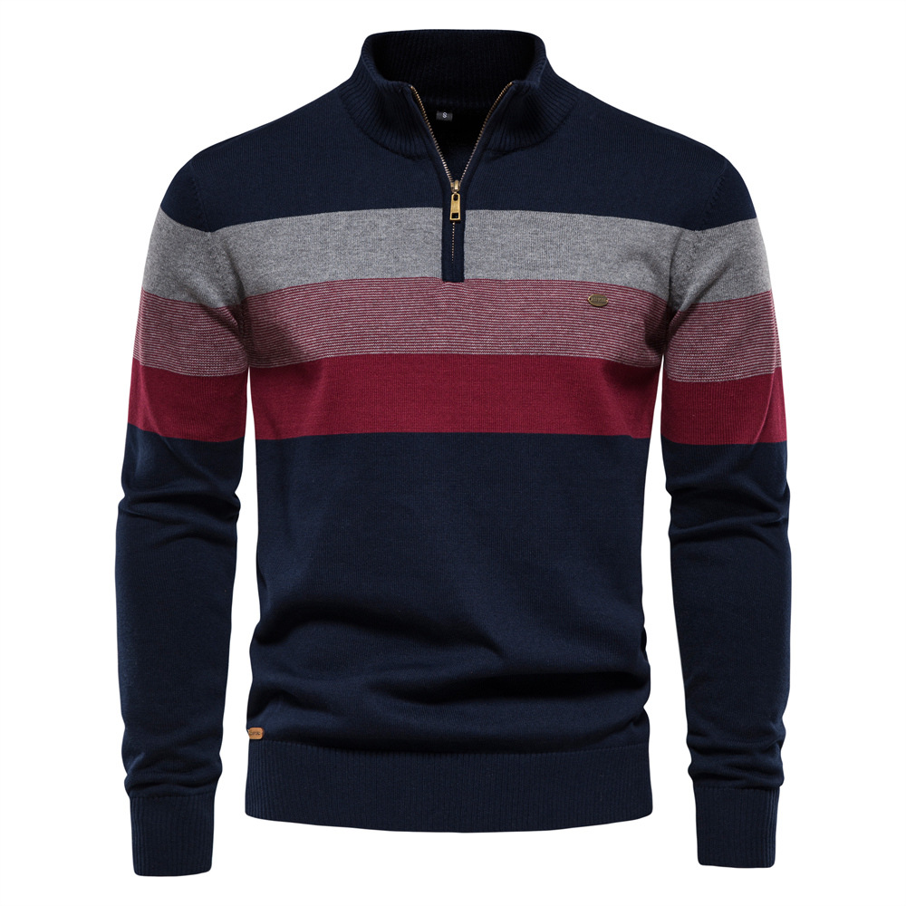 Men's Colorblock Stand Collar Sweater