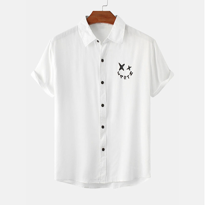 Smiley Graphic Print Button Up Shirt