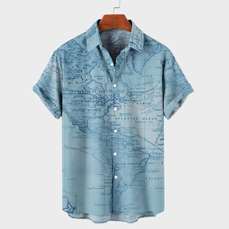 Men's Sailing Boat Element Print Short Sleeve Shirt