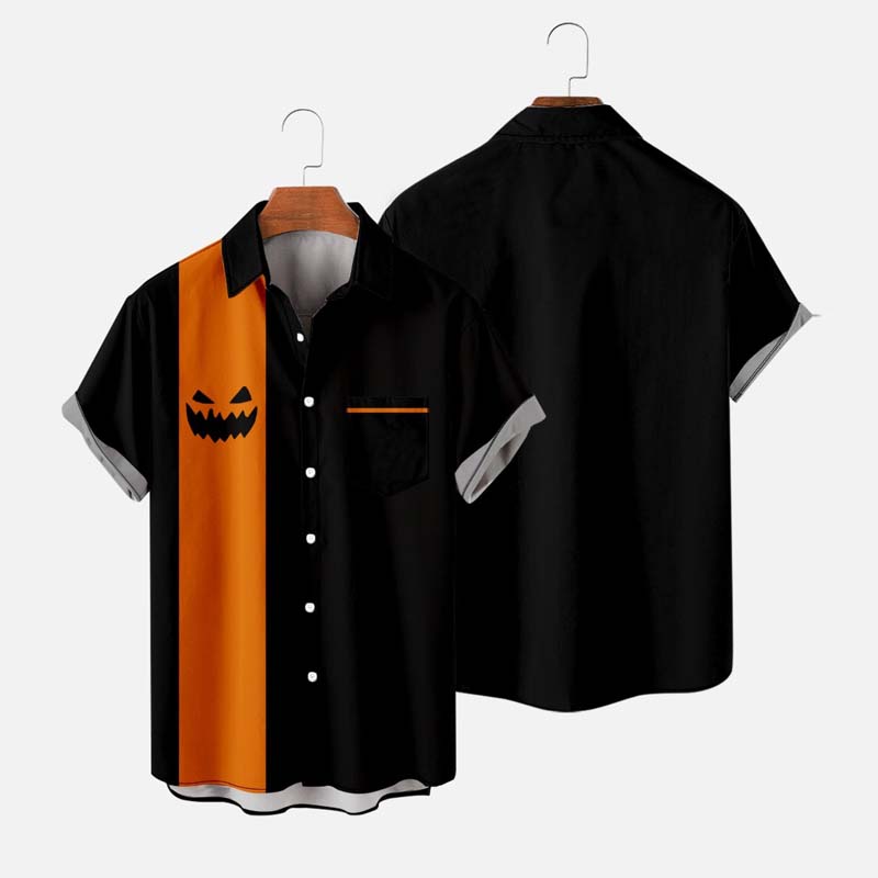 Men's Halloween Contrast Short Sleeve Lapel Shirt