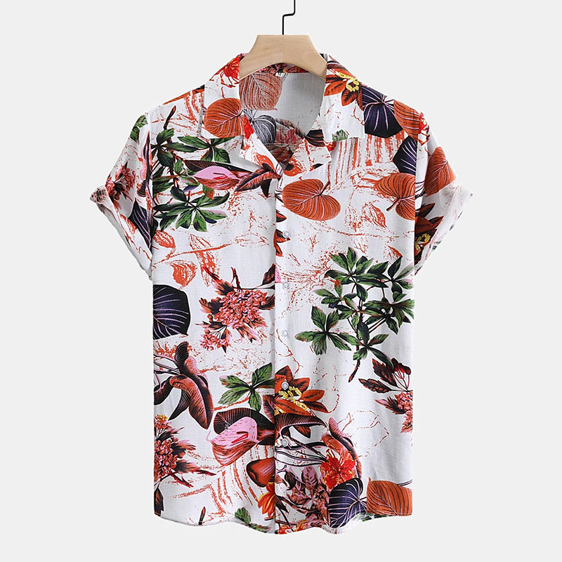 Tropical Plants Print Revere Shirt