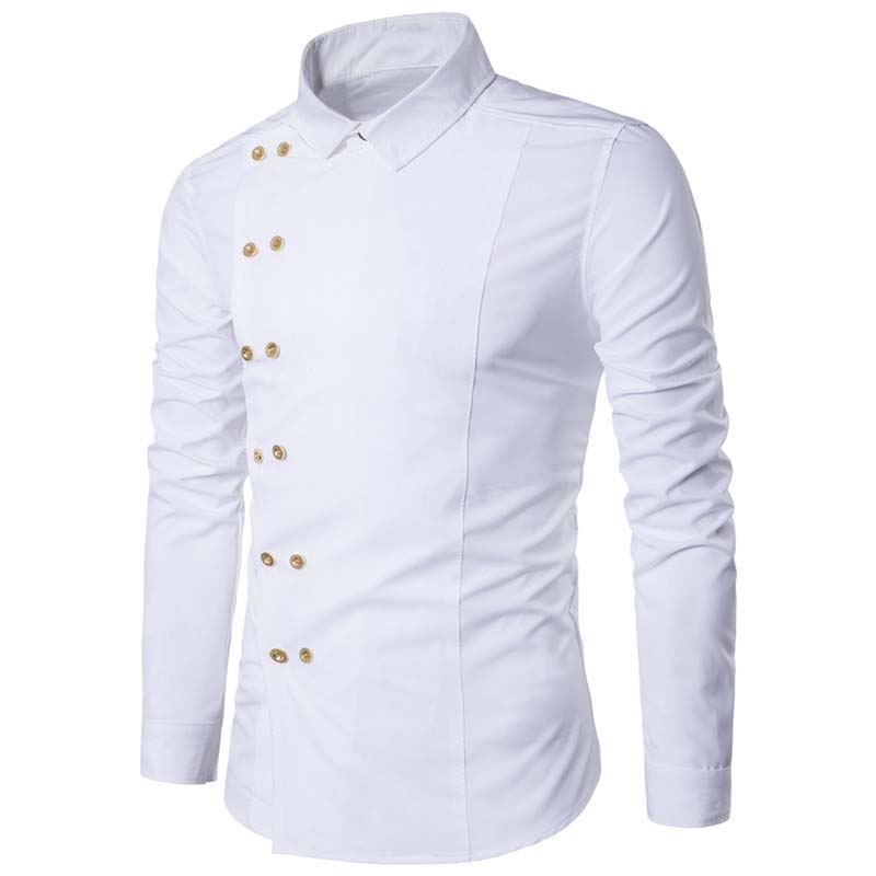 Men's Slanted Placket Double Breasted Slim Fit Long Sleeve Shirt
