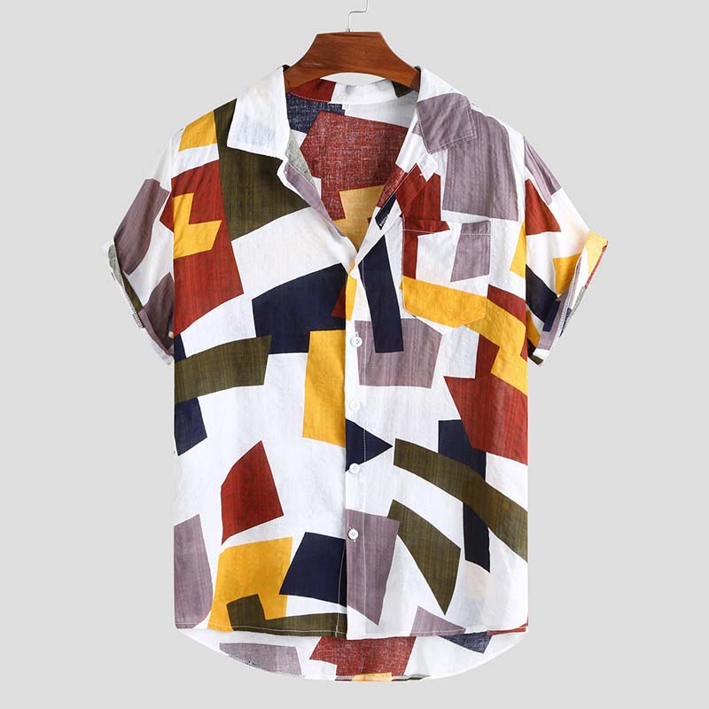 Kariertes Herren-Strandhemd mit Colorblock-Revers