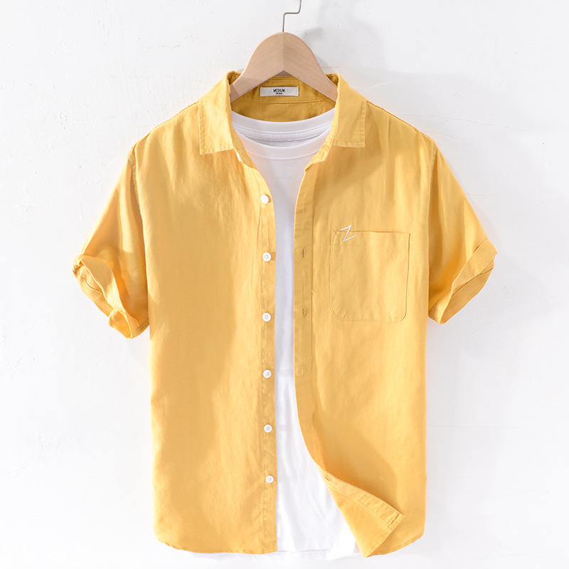 Cotton Linen Casual Lapel Linen Half Sleeve Shirt