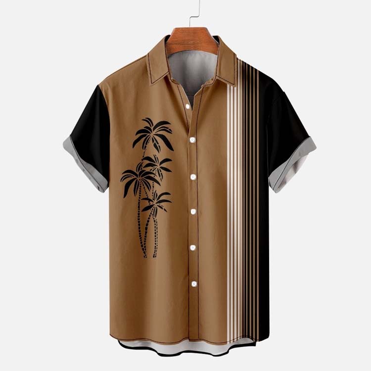 Men's Vintage Casual Breathable  Palm Tree Print Short Sleeve Shirt