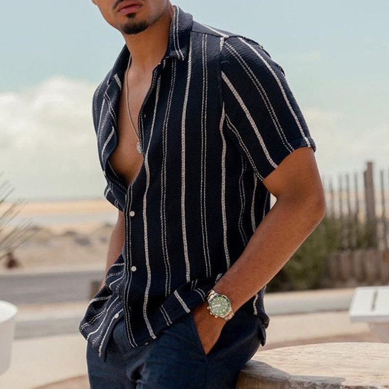 Men's Hawaiian Beach Stripe Short Sleeve Shirt