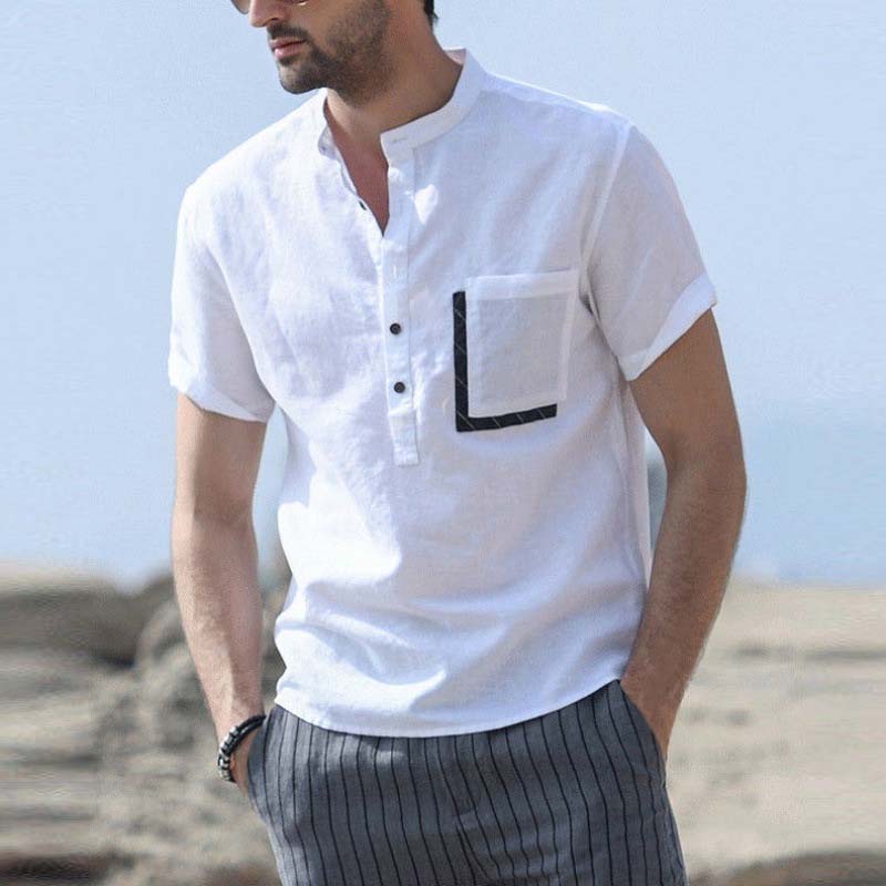 Men's Pocket Cotton Linen Short Sleeve T-Shirt