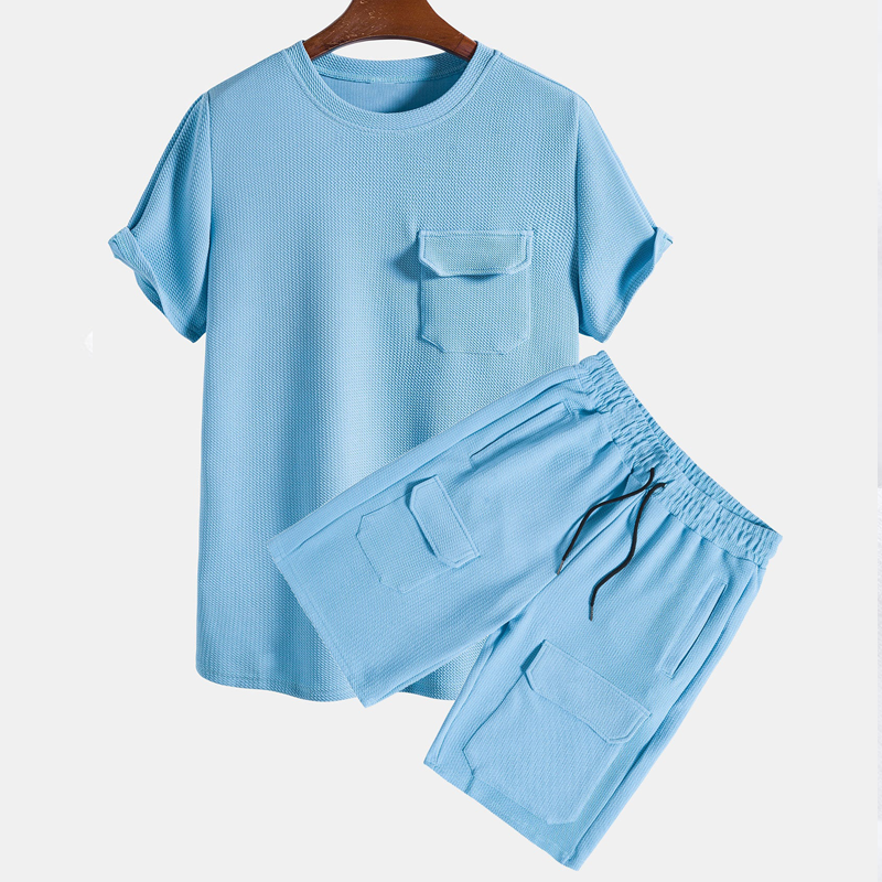 Strukturiertes Herren-T-Shirt mit Tasche und Shorts