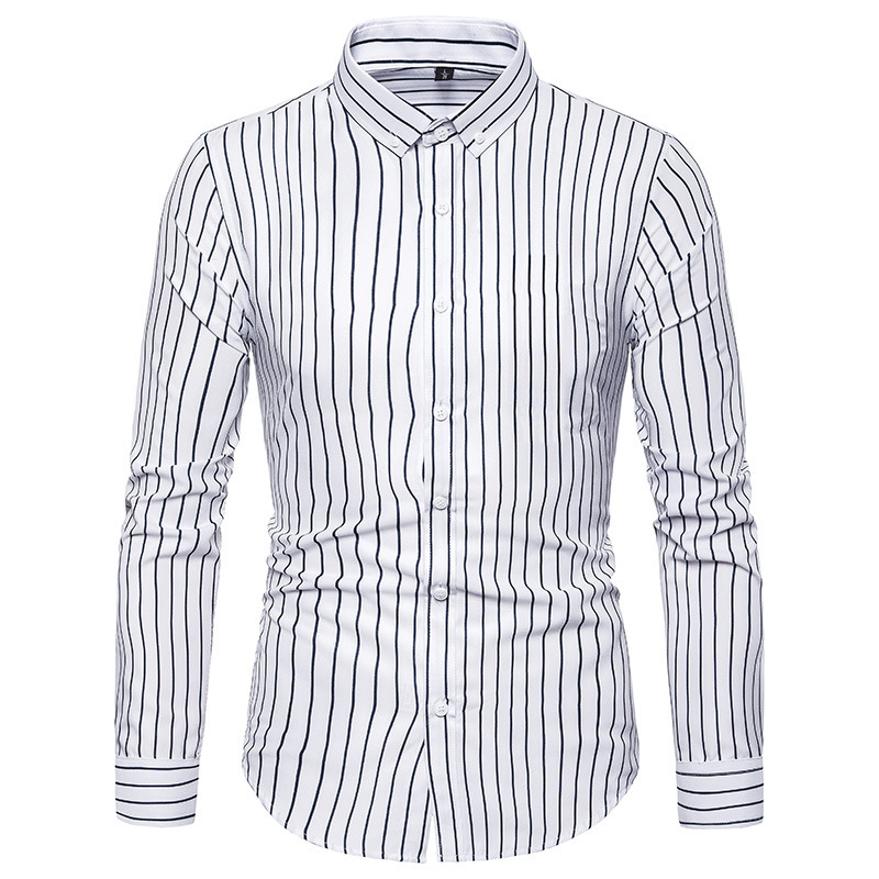 Men's Lapel Striped Long Sleeve Shirt