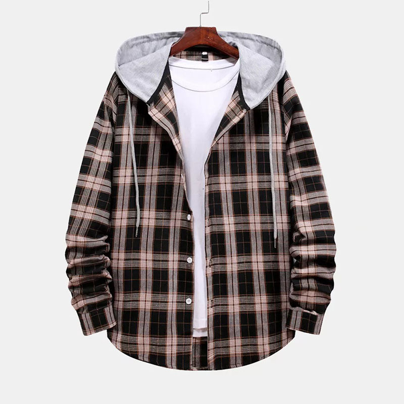 Contrast  Button Up Plaid Hoodie Shirt