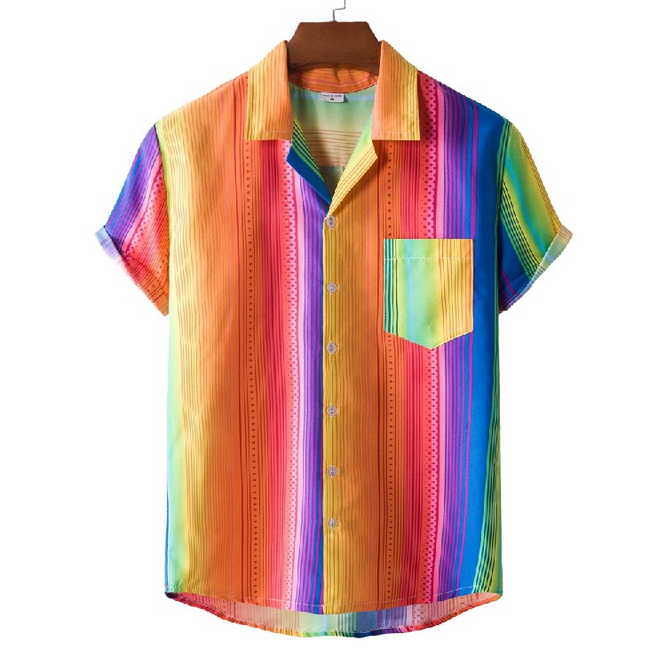 Men's Hawaiian Beach Print Short Sleeve Shirt