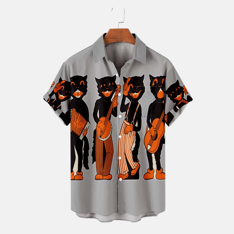 Men's Cat Print Short Sleeve Shirt