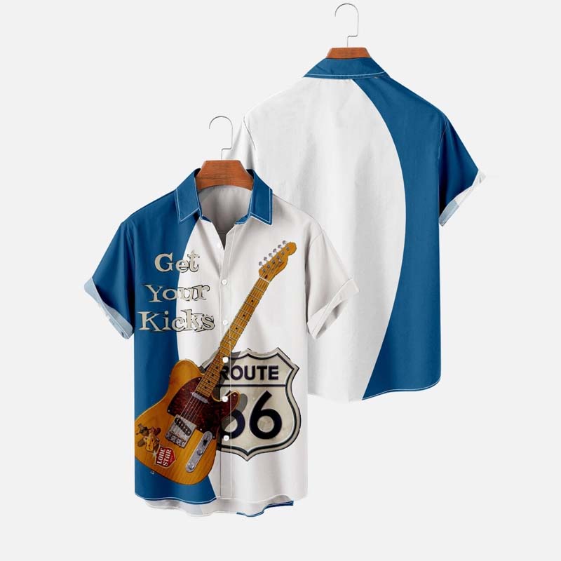 Men's Casual Music Guitar Printed Short Sleeve Shirt