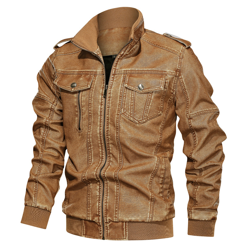 Men's Washed and Distressed Leather Jacket